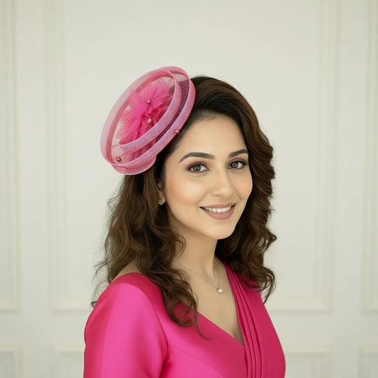 Gilded Enchantment Golden Sparkle Pink Fascinator Hat