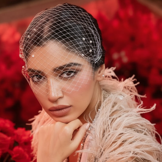 Pearl Embellished Net Veil for Brides & Special Occasions