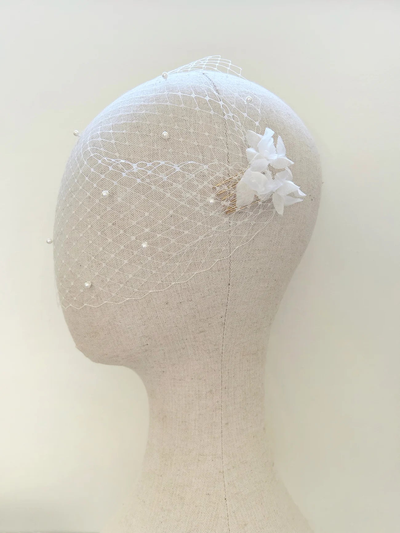 Pearl Petals White Birdcage Veil | Couture Fascinator