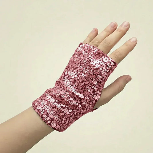 Pink Sequin Fingerless Wrist Gloves