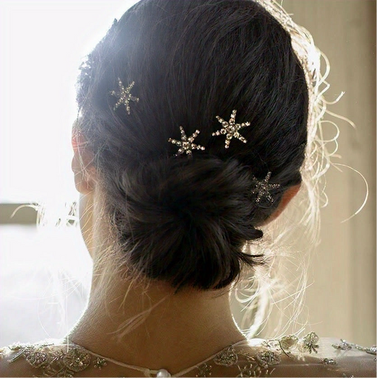 Silver Star Hair Pins - Set of 4