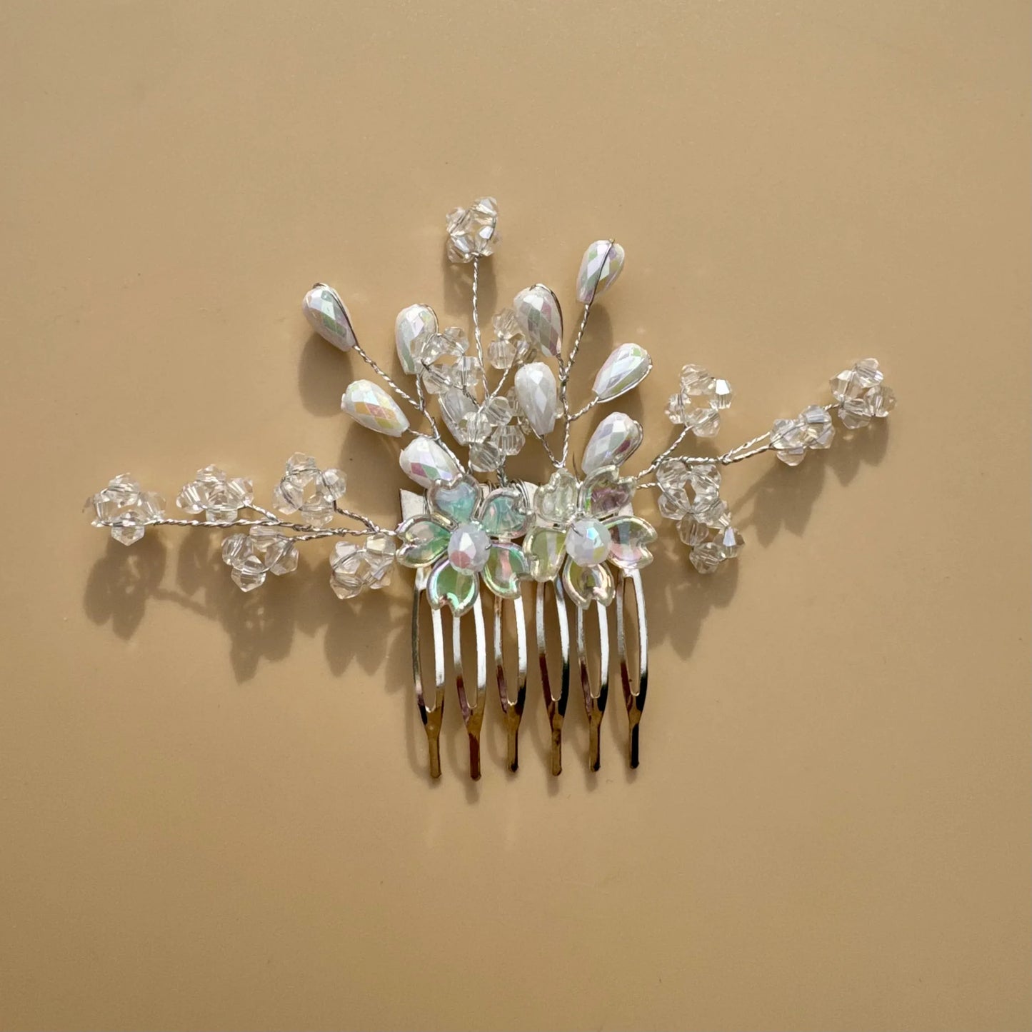 White Crystal Bloom Hair Comb