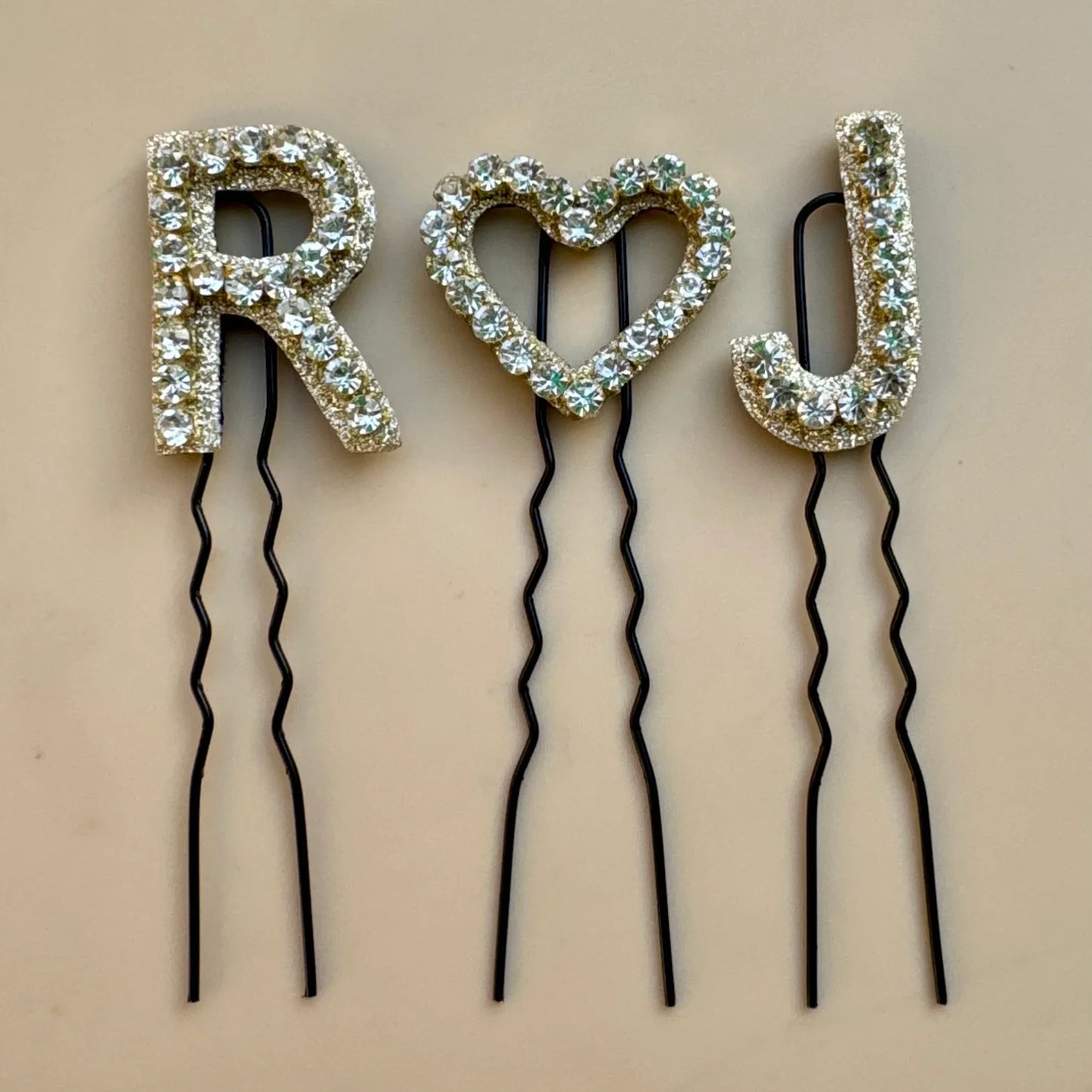Custom Name Initials with Heart Hair Pin Set