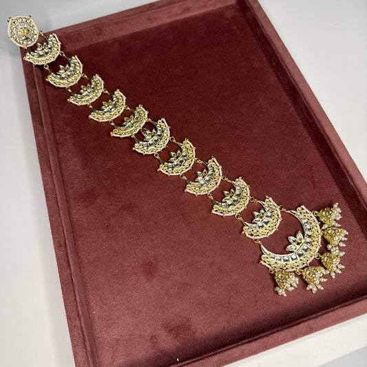 Crescent Moon Kundan Choti Hair Chain – Bridal Braid Accessory