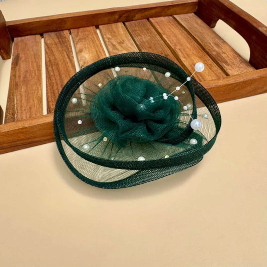 Dark Green Pearls Fascinator