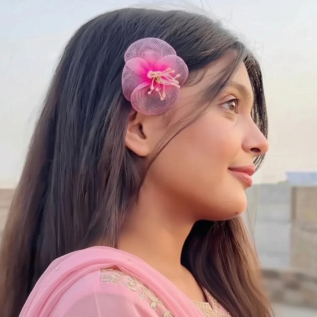 Pink Bloom Mesh Hair Clip