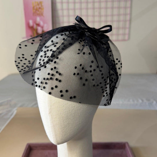 Black Short Polka Veil Fascinator