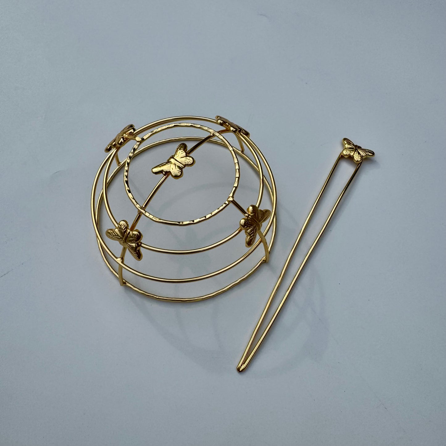 Brass Butterfly Bun Cage Hair Accessory – Elegant Gold Bun Holder