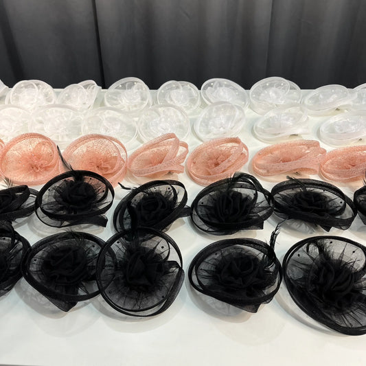 Peach, Black & White Twisted Fascinators – Pack of 30