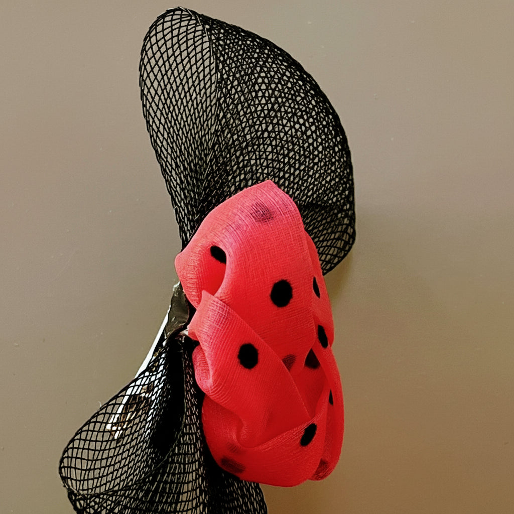 Red and Black Polka Dot Fascinator Black Bow Hair Clip