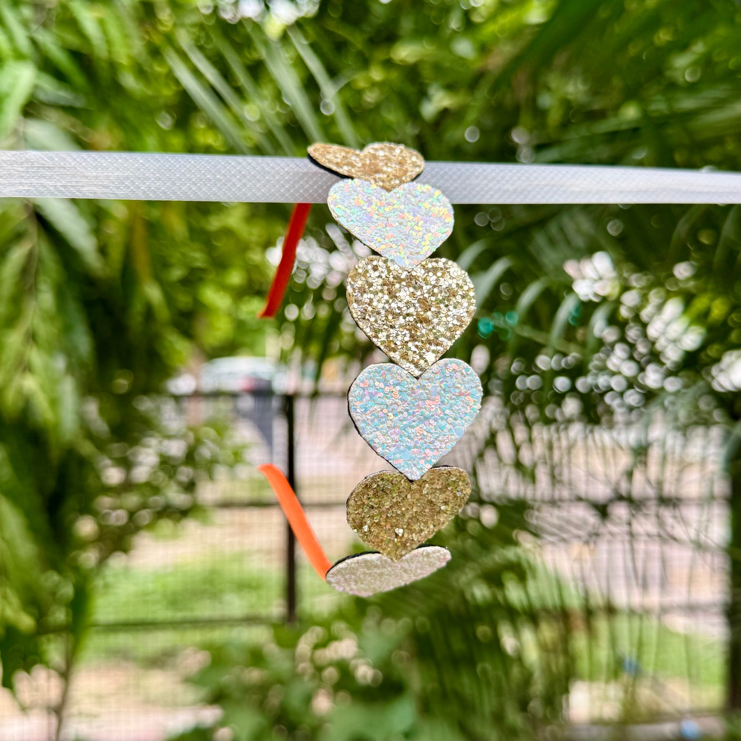 Glitter Heart Parade Orange Headband – Silver & Gold Hearts