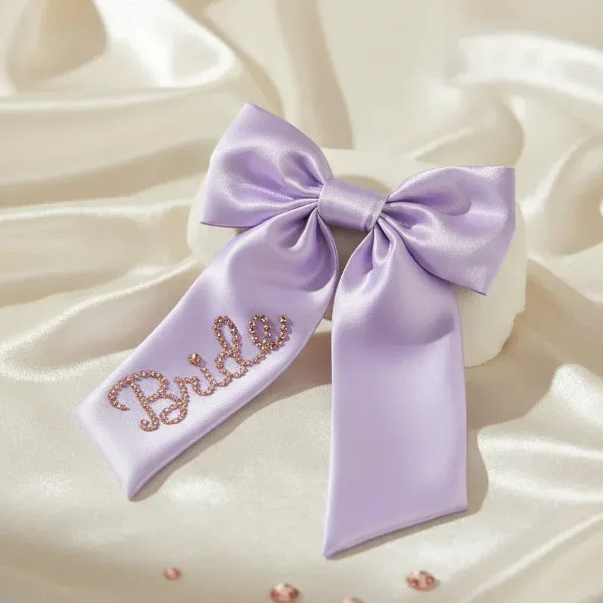 Lavender Custom Crystal Name Satin Hair Bow