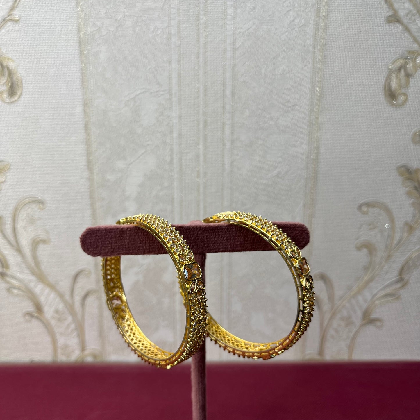 Gold-Plated Bangles with Intricate Stone Detailing – Traditional & Festive Jewelry