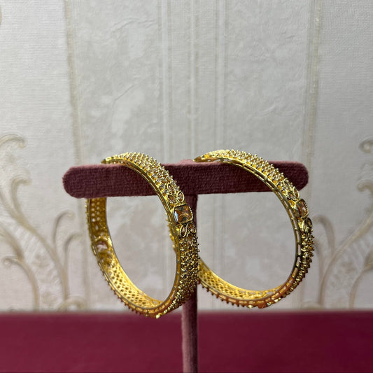 Gold-Plated Bangles with Intricate Stone Detailing – Traditional & Festive Jewelry