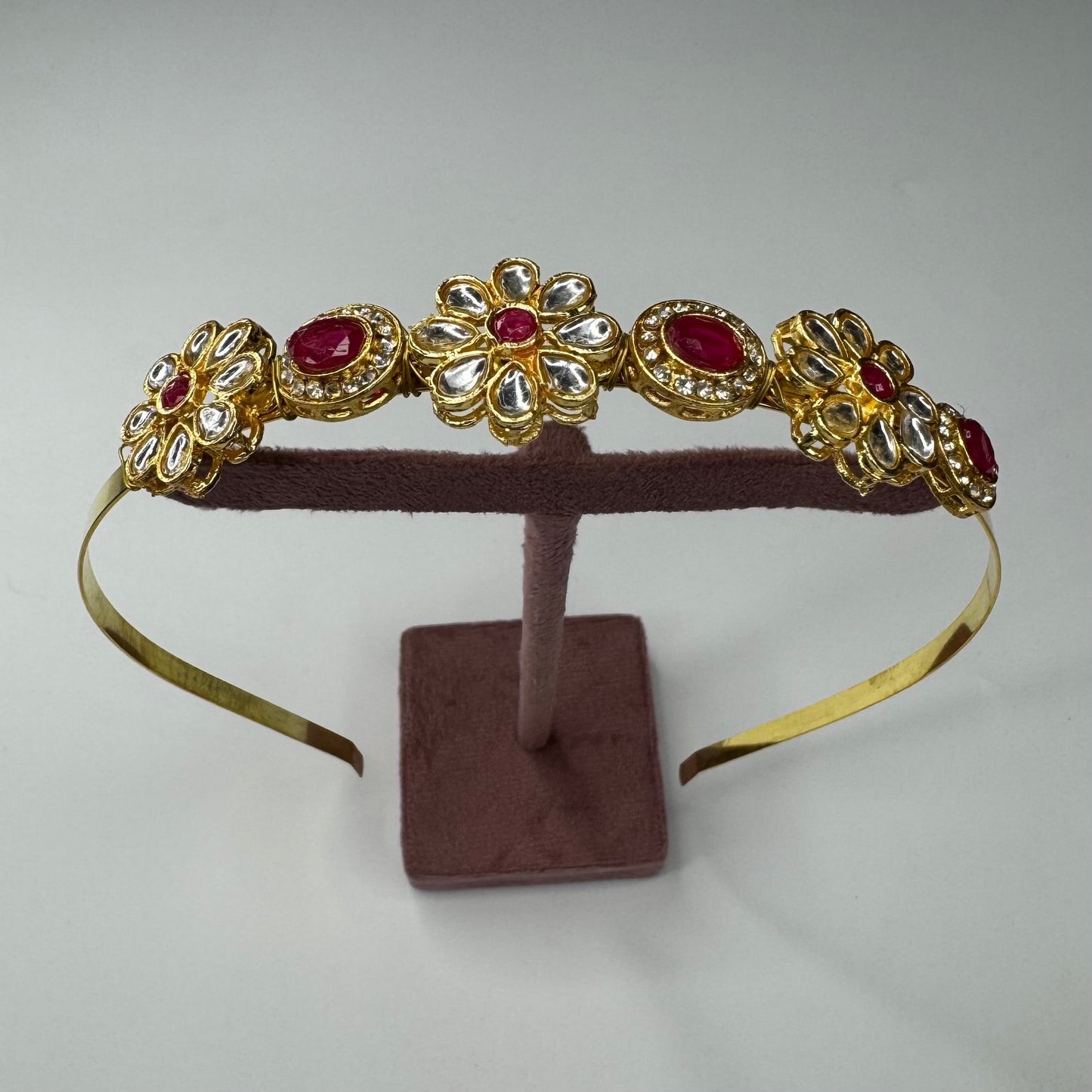 Golden Polki Ruby Kundan Flower Hairband
