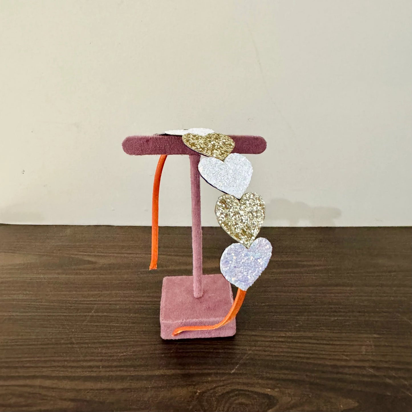 Glitter Heart Parade Orange Headband – Silver & Gold Hearts