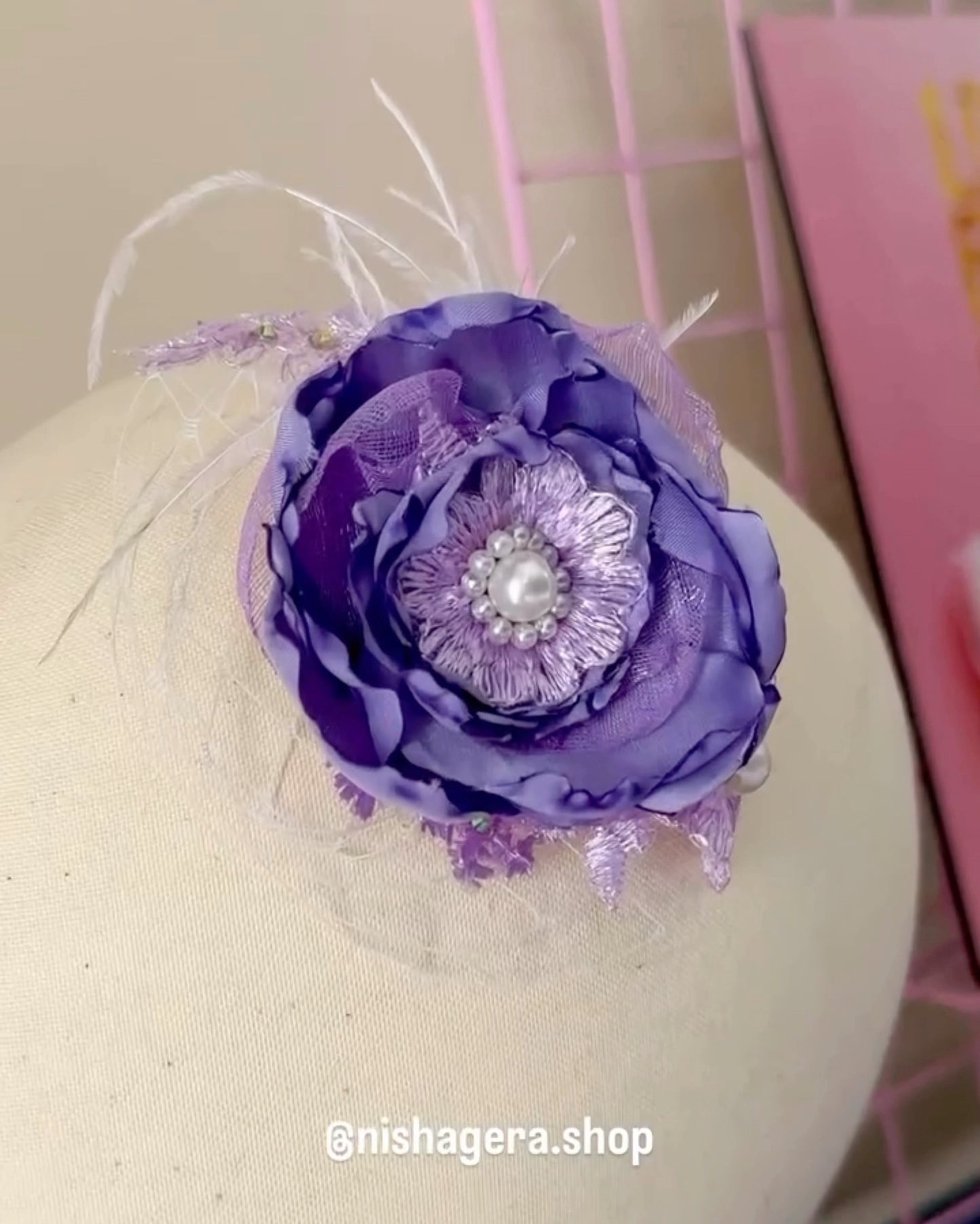 Lavender Bloom Fascinator with Pearl Center
