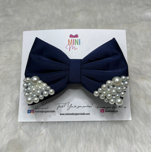 Navy blue pearl baby headband