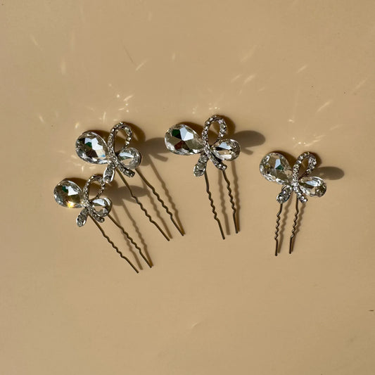 Crystal Bow Butterfly Hair Pins – Set of 4