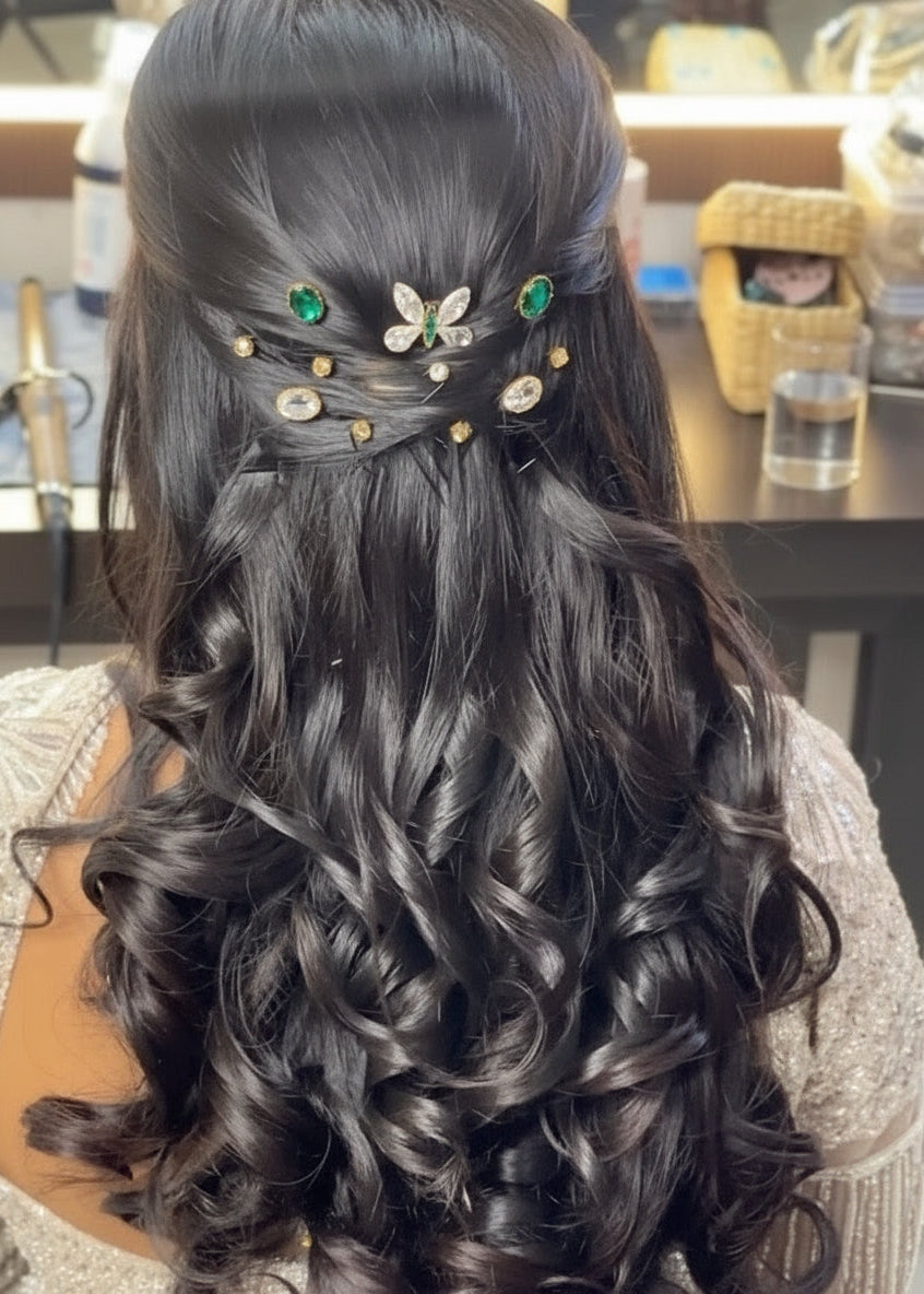 Emerald Butterfly & Crystal Accent Hair Pin Set