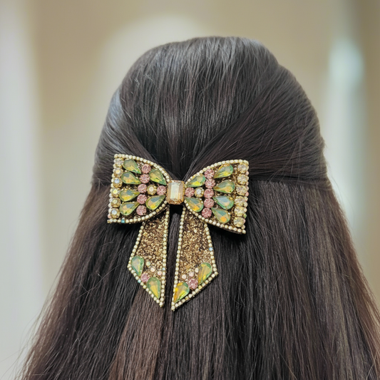 Bejewelled Emerald Gleam Statement Bow Hair Clip