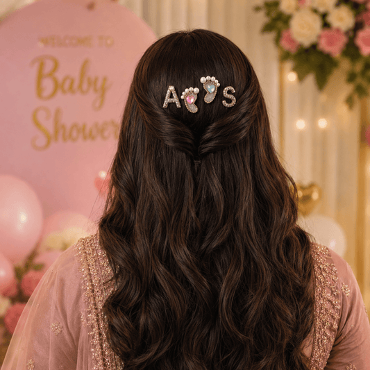 Custom Couple Luxe Initial Hair Pin Set with Baby Feet