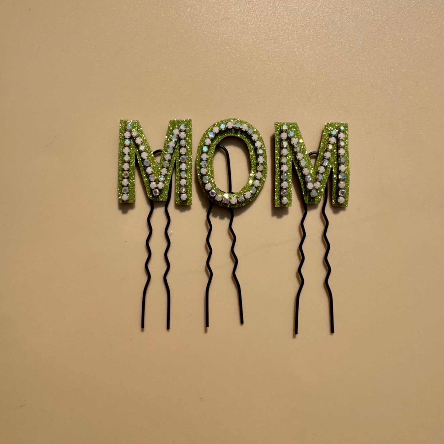 Crystal Luxe Letter Hair Pin | Green Base with Multicolor Crystals