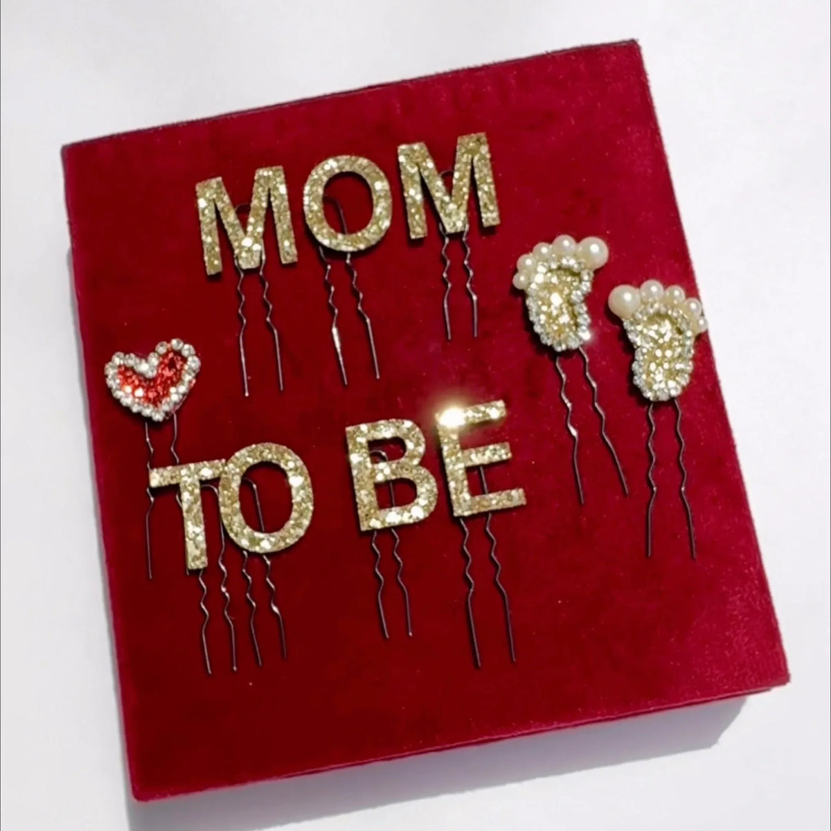 “Mom To Be” Hair Pin Set with Baby Feet & Heart