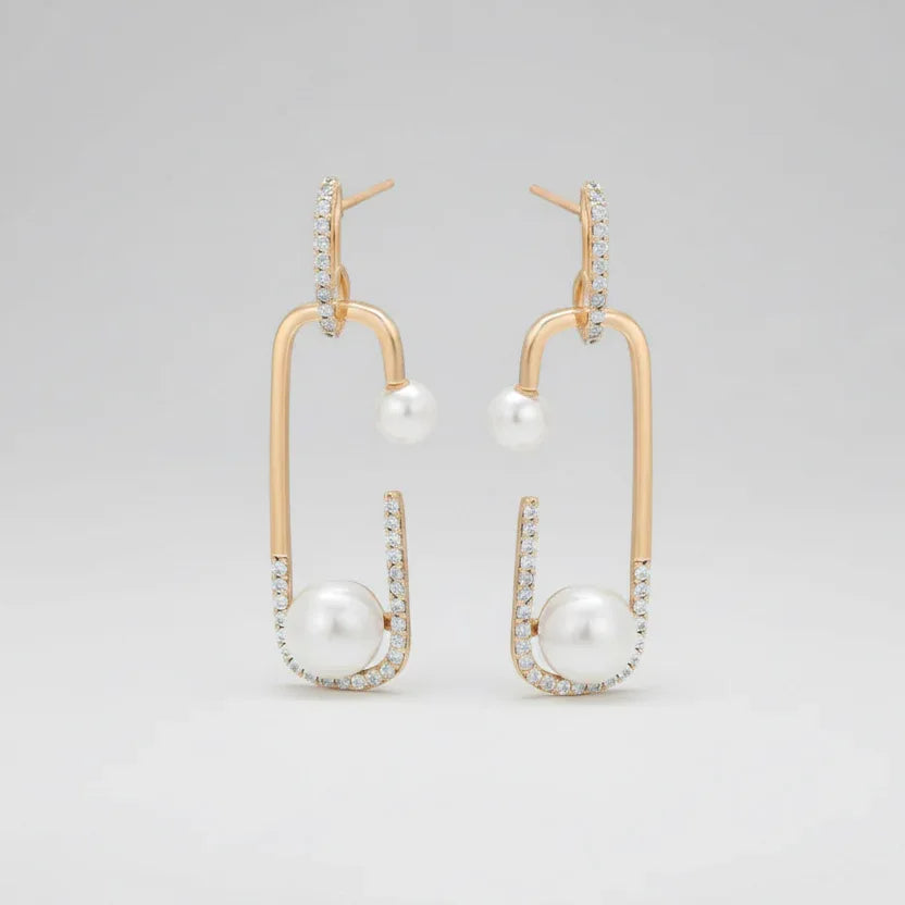 Gold-Plated Pearl Beaded Brass Drop Earrings - Nisha Gera