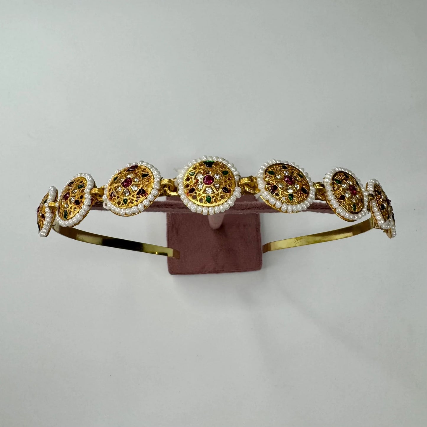 Pearl & Multicolor Kundan Round Motif Hairband