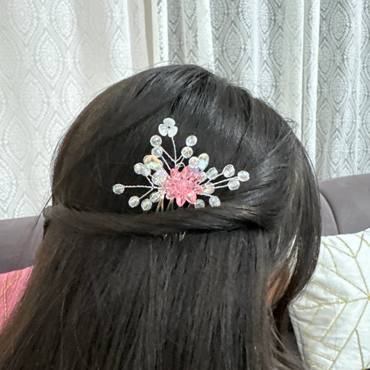 Twinkle Bloom Hairpin | Pink Crystal Floral Hair Accessory 