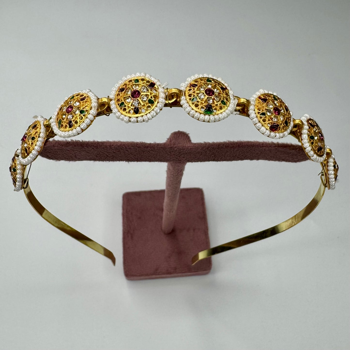 Pearl & Multicolor Kundan Round Motif Hairband