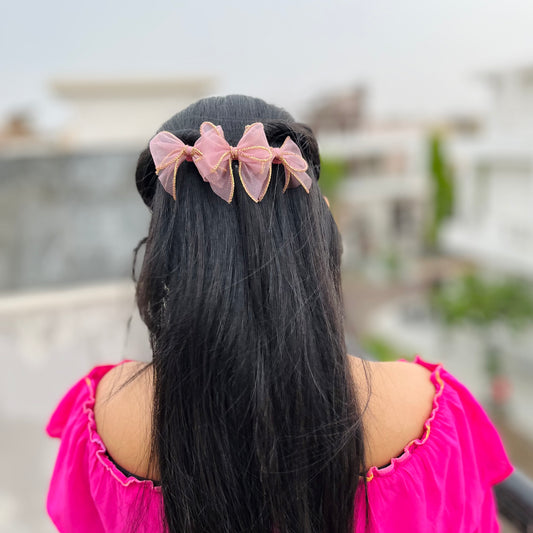 Blush Pink Triple Bow Hair Clip | Ribbon Bow Barrette Clips