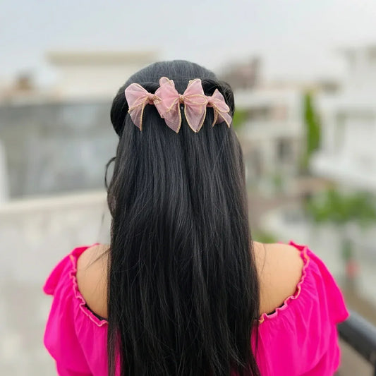 Blush Pink Triple Bow Hair Clip | Ribbon Bow Barrette Clips