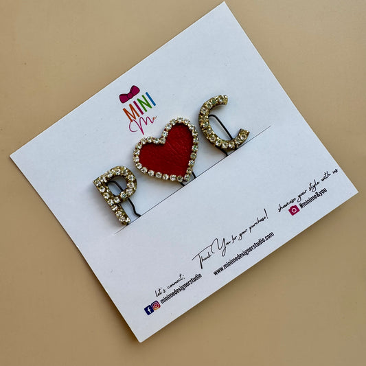 Custom Name Initials with Heart Hair Pin Set
