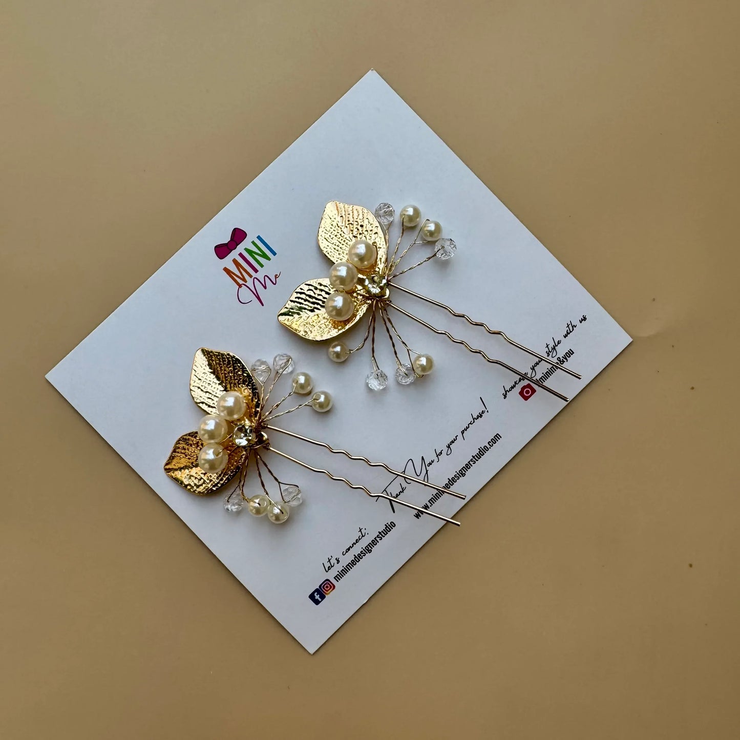 Gold Leaf Pearl Bridal Hair Pins - Set of 2