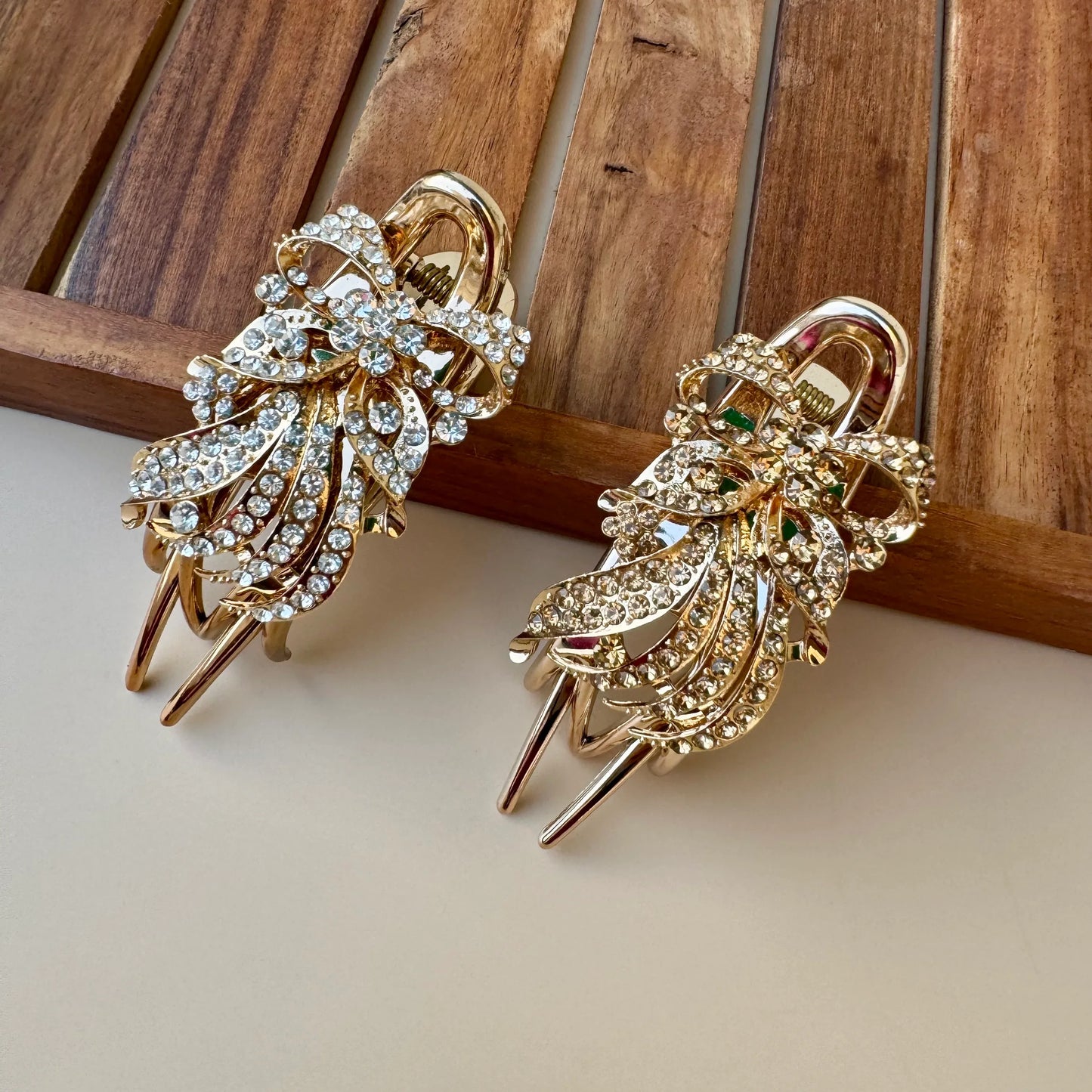Royal Radiance Bow Claw Clips - Clear Crystal & Champagne tone