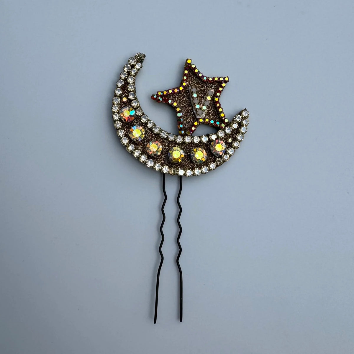Personalized Crescent Moon & Star Hair Pin with Initial – Sparkling Hair Accessory