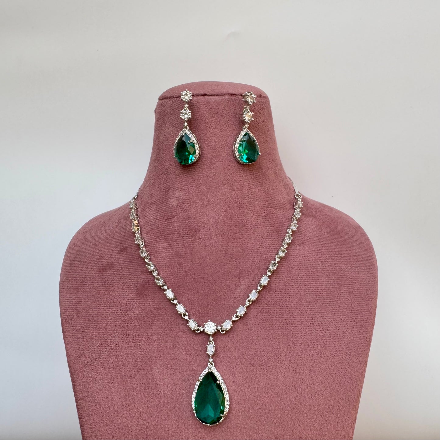 Green American Diamond Jewelry Set