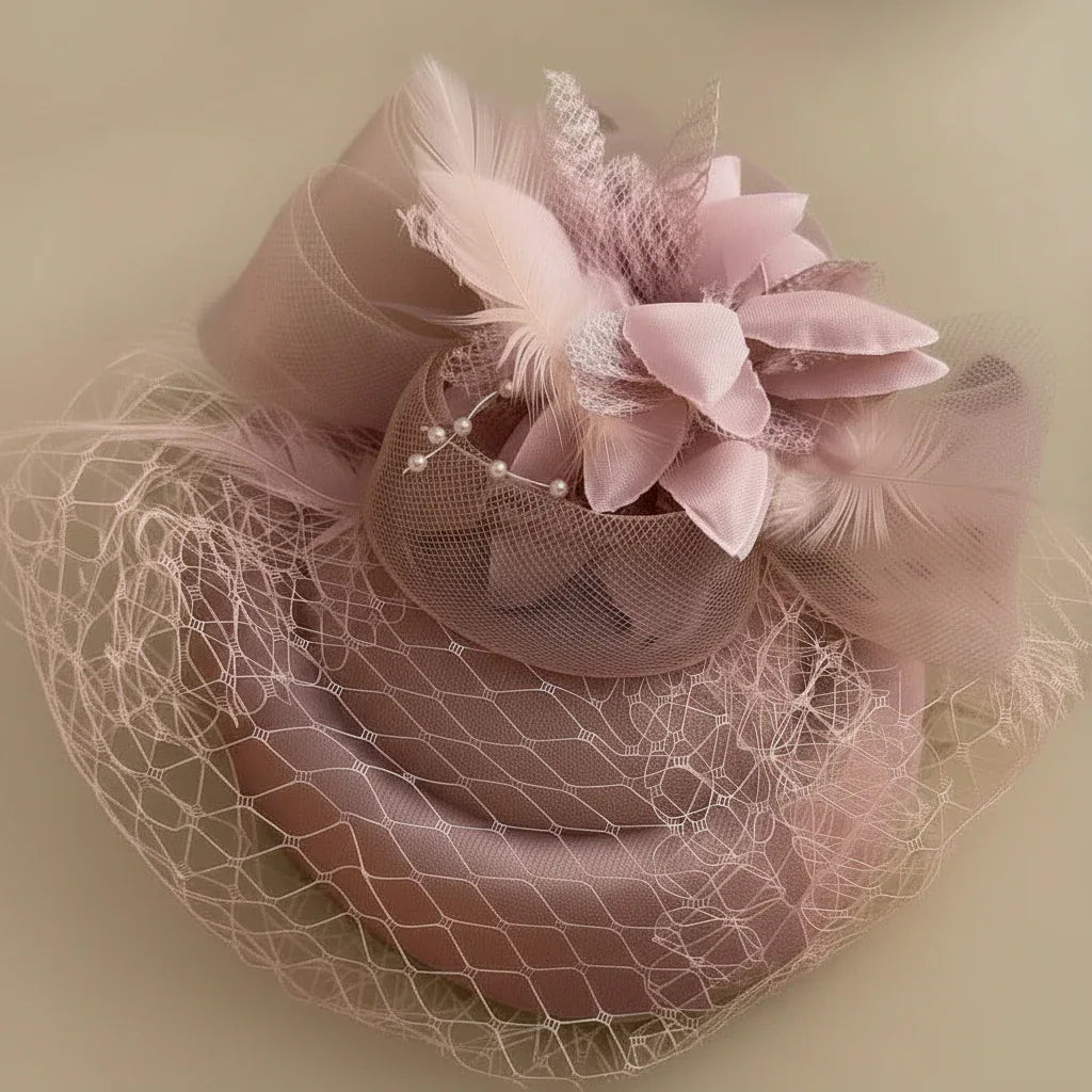 Vintage Pink Derby Pillbox Hat with Veil