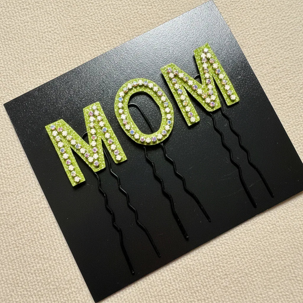 Crystal Luxe Letter Hair Pin | Green Base with Multicolor Crystals
