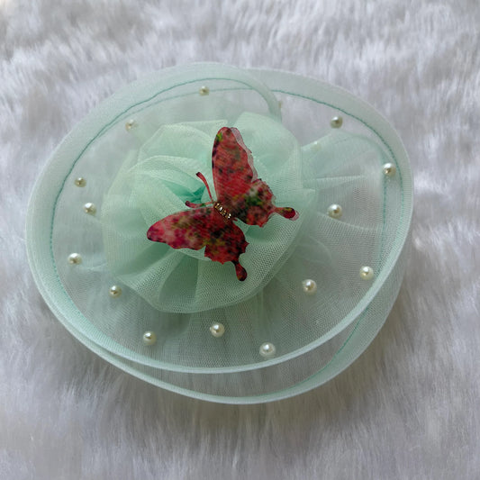 Pastel Green Butterfly Fascinator Half Hat