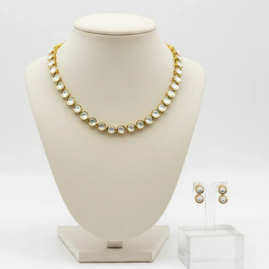 Gold-Plated Kundan Riviera Necklace & Earrings Set