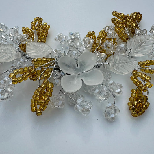 Gold & Frosted White Bridal Beaded Hairpiece