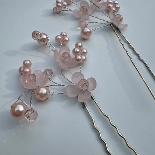 Blush Floral U Pins (Set of 2) — Bridal & Occasion Hair Accessories