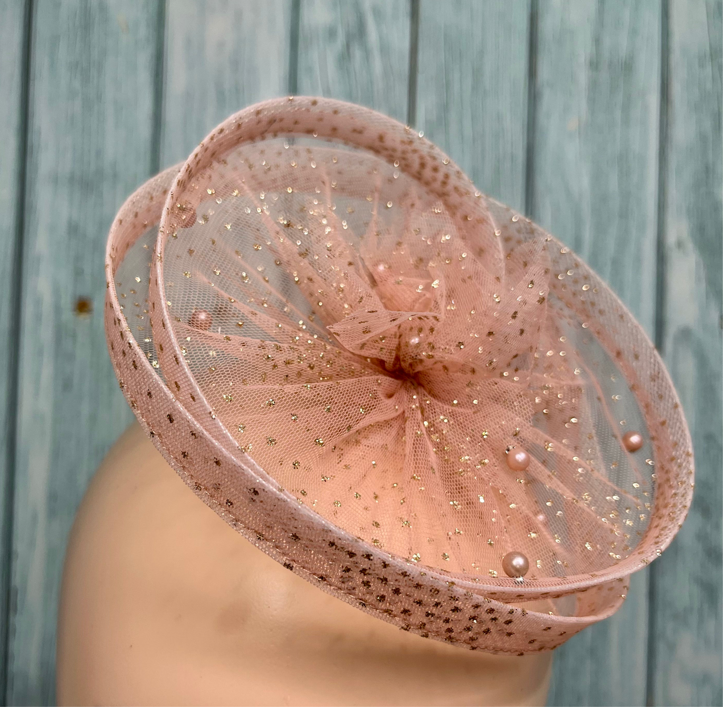 Gilded Enchantment Golden Sparkle Rose Gold Fascinator Hat