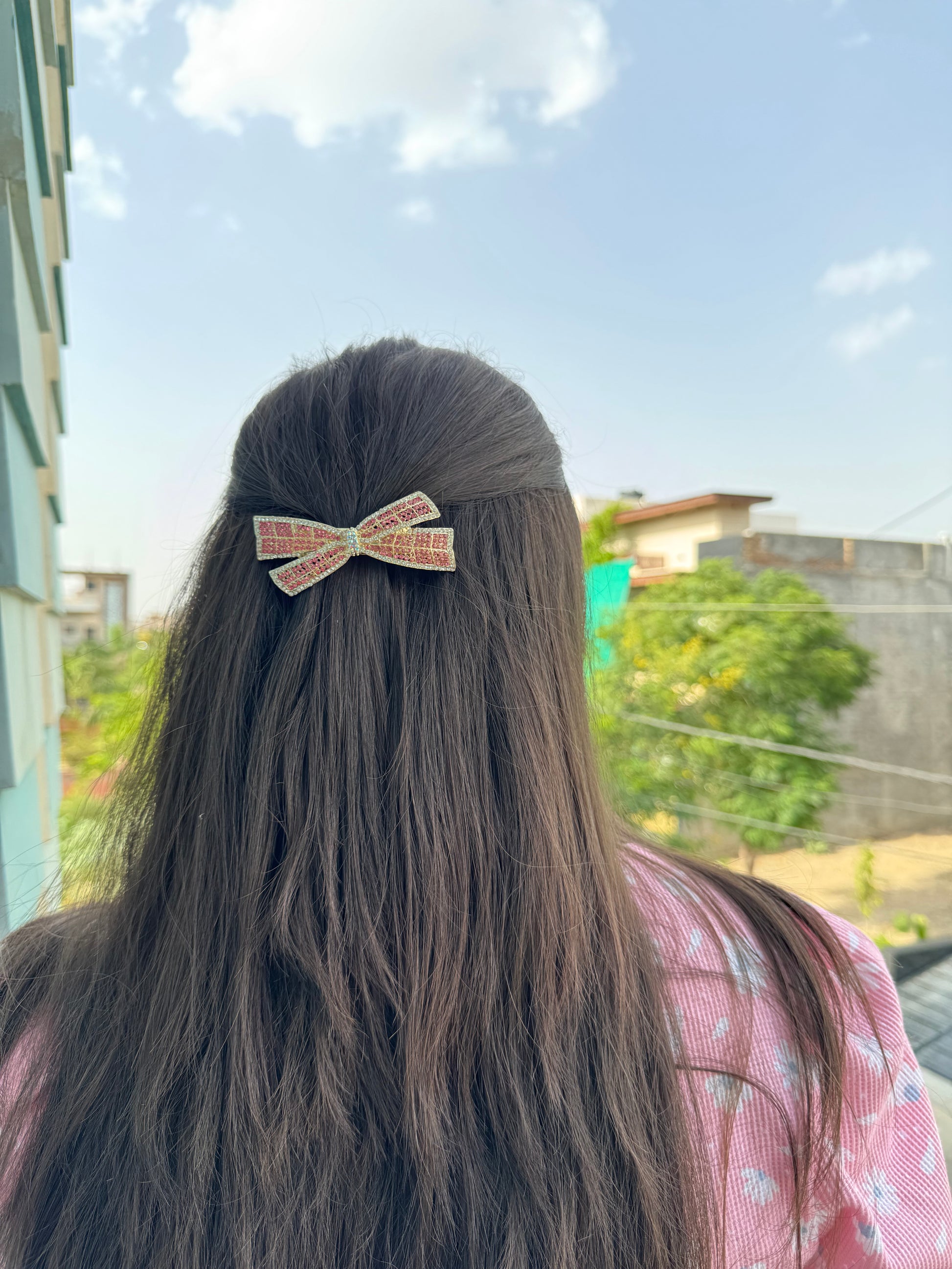 Rosé Luxe Crystal Bow Barrette Clip