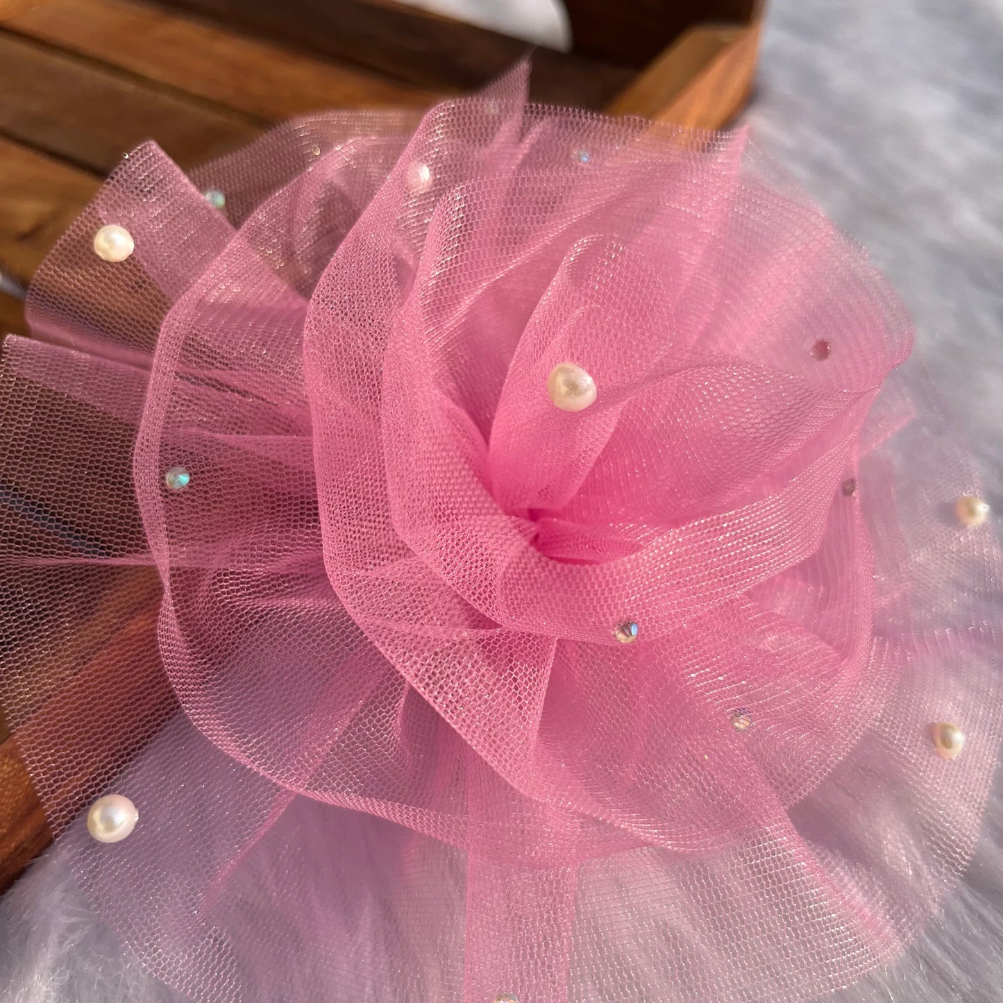 Lavender Pearls Ruffled Fascinator | Big Hair Clip