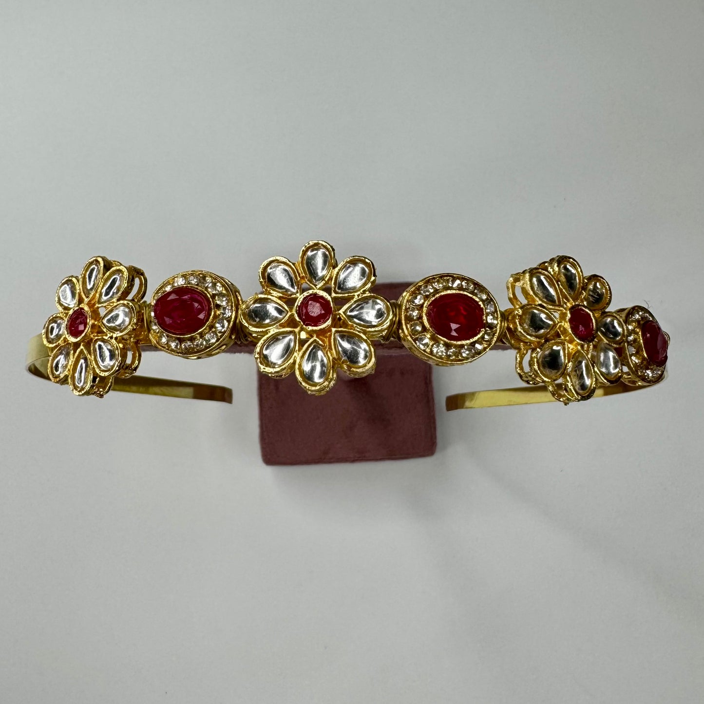 Golden Polki Ruby Kundan Flower Hairband