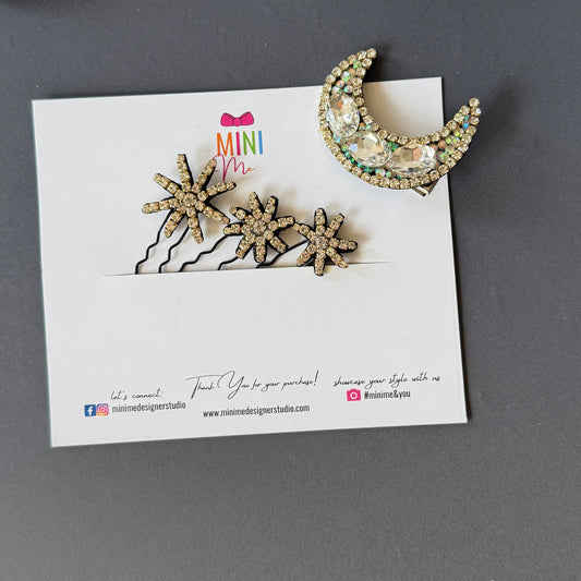 Celestial Sparkle Hair Pin Set – Moon & Stars